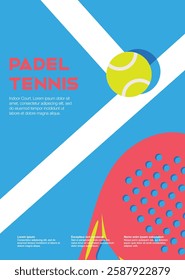 minimal padel tournament poster design paddle flyer abstract design with tennis racket and tennis ball