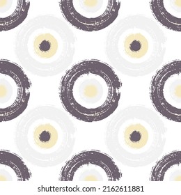 Minimal painted circle shapes seamless pattern vector design. Fashionable print. Cute paint doodling. Hand drawn ink brush stroke circles. Round ink painting shapes endless pattern.