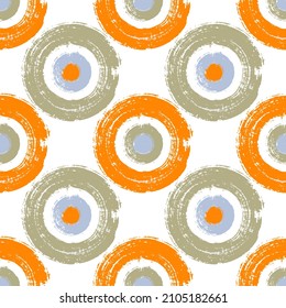 Minimal painted round shapes seamless pattern vector design. Fashionable print. Stylish paint doodling. Hand drawn ink brush stroke circles. Round ink painting shapes repeating pattern.