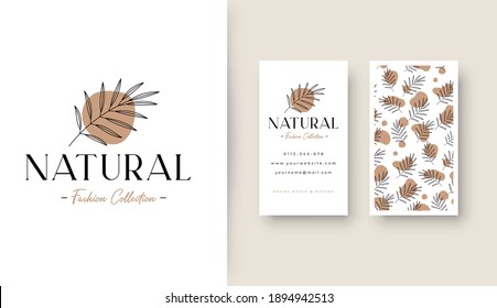 diseño de logotipo mínimo de hoja de palma con tarjeta de visita