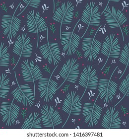 Minimal palm leaves,floral seamless pattern background, vector illustration.Cute forest natural concept design.