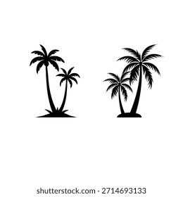 Siluetas mínimas de palmeras aisladas sobre fondo blanco. Perfecto para logotipos tropicales, temas de playa, marca de verano y uso de diseño de Vector limpio.

