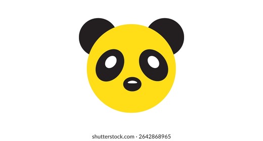 Minimal Panda Face Vector Icon – Yellow Cute Black and White Animal Head Silhouette for Logo, Kids Design, Wildlife Branding, Sticker, or Print Illustration Template