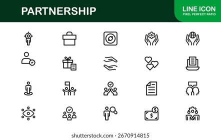 Iconos mínimos de la asociación: símbolos de Vector de contorno lineal plano de apretón de manos, colaboración, acuerdo comercial, trabajo en equipo, Acuerdo, alianza, paquete moderno limpio para Web, interfaz de usuario e infografías