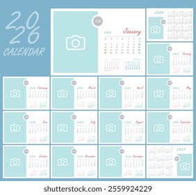 minimal pastel 2026 year calendar corporate diary template layout