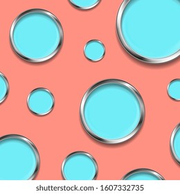 Minimal pastel abstract geometric background with metallic circles. Vector retro design