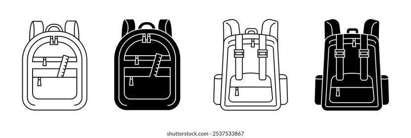 Minimal pastel backpack set of icons