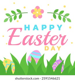 Minimal pastel Happy Easter Day illustration. Use for greeting card, banner, backdrop.