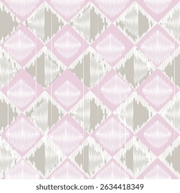 Minimal Pastel Ikat Diamond Seamless Pattern in Pink and Taupe.  Aztec. Geometric ethnic pattern vector. Design for raw material, Traditional background, clothing, wrapping, Batik, fabric.
