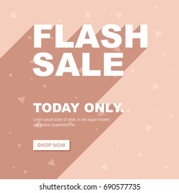 Minimal pastel orange flash sale long shadow effect with clock icon for website banner or cover