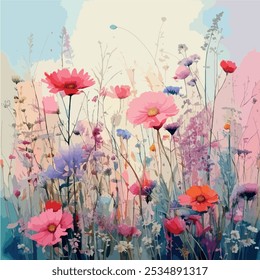 Minimal pastel wild flower art