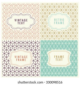 Minimal Pattern Background. Retro Mono Line Frames with place for Text. Vector Design Template, Labels, Badges on Seamless Geometric Patterns. 