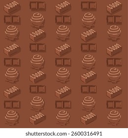 Minimal pattern of chocolate bonbons and bars. Vector