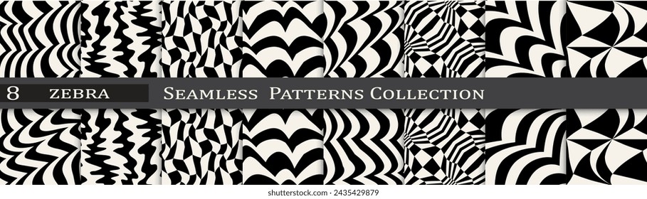 Minimal pattern collection. Seamless simple black and white art. Trendy decoration pattern set.