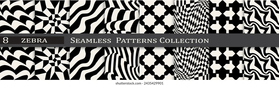 Minimal pattern collection. Seamless simple black and white art. Trendy decoration pattern set.