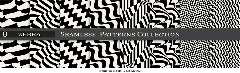 Minimal pattern collection. Seamless simple black and white art. Trendy decoration pattern set.