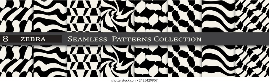 Minimal pattern collection. Seamless simple black and white art. Trendy decoration pattern set.