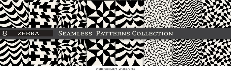 Minimal pattern collection. Seamless simple black and white art. Trendy decoration pattern set.
