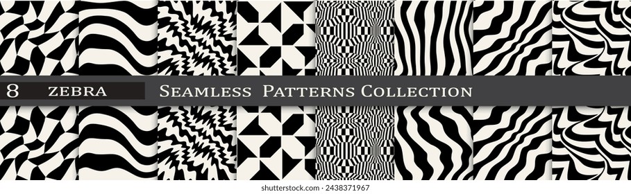 Minimale Mustersammlung. Nahtlose einfache schwarz-weiße Kunst. Trendy Dekoration Muster gesetzt.