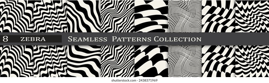 Minimal pattern collection. Seamless simple black and white art. Trendy decoration pattern set.