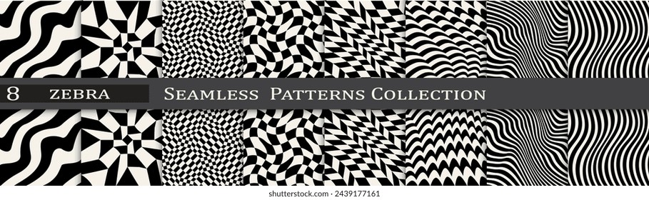 Minimal pattern collection. Seamless simple black and white art. Trendy decoration pattern set.