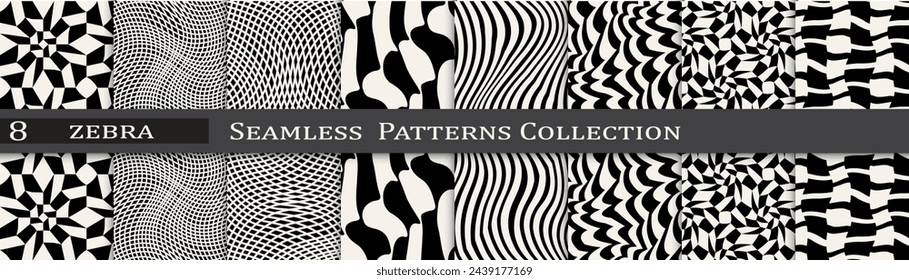 Minimal pattern collection. Seamless simple black and white art. Trendy decoration pattern set.