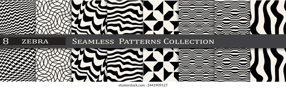 Minimal pattern collection. Seamless simple black and white art. Trendy decoration pattern set.