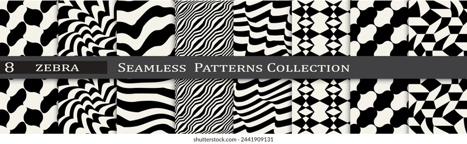Minimal pattern collection. Seamless simple black and white art. Trendy decoration pattern set.