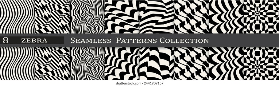 Minimal pattern collection. Seamless simple black and white art. Trendy decoration pattern set.