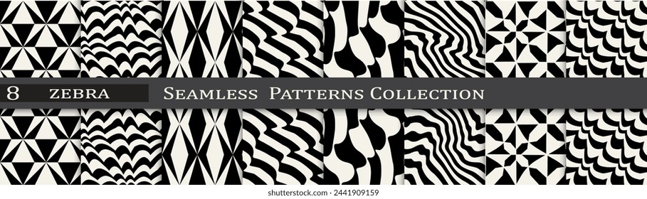 Minimal pattern collection. Seamless simple black and white art. Trendy decoration pattern set.