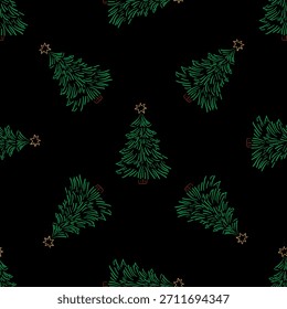 A minimal pattern created with Christmas trees on black. A minimal pattern created with Christmas trees on black.