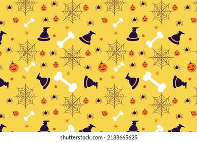 Minimal pattern decoration with bone and spooky pumpkins vector. Seamless pattern vector for Halloween event. Abstract Halloween pattern design for wallpaper, background, and book cover.