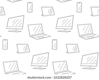 Minimal pattern with digital gadgets. Vector background for electronics, devices and tech design