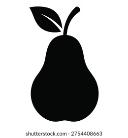 Minimal Pear Fruit Silhouette with Leaf Isolated on White
