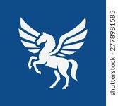 Minimal Pegasus Mascot Logo Vector with Winged Horse Symbol on Blue Background