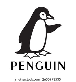 Logotipo mínimo do pinguim - Design limpo da silhueta do vetor do pássaro do pinguim permanente, ideal para marcas de inverno, produtos de crianças, temas da vida selvagem, logotipos do eco, ícones do clima frio e etiquetas de roupa