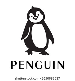 Logotipo mínimo do pinguim - Design limpo da silhueta do vetor do pássaro do pinguim permanente, ideal para marcas de inverno, produtos de crianças, temas da vida selvagem, logotipos do eco, ícones do clima frio e etiquetas de roupa