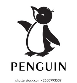 Logotipo mínimo do pinguim - Design limpo da silhueta do vetor do pássaro do pinguim permanente, ideal para marcas de inverno, produtos de crianças, temas da vida selvagem, logotipos do eco, ícones do clima frio e etiquetas de roupa