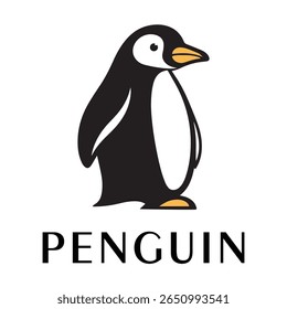 Logotipo mínimo do pinguim - Design limpo da silhueta do vetor do pássaro do pinguim permanente, ideal para marcas de inverno, produtos de crianças, temas da vida selvagem, logotipos do eco, ícones do clima frio e etiquetas de roupa
