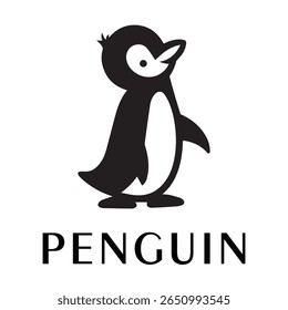 Logotipo mínimo do pinguim - Design limpo da silhueta do vetor do pássaro do pinguim permanente, ideal para marcas de inverno, produtos de crianças, temas da vida selvagem, logotipos do eco, ícones do clima frio e etiquetas de roupa