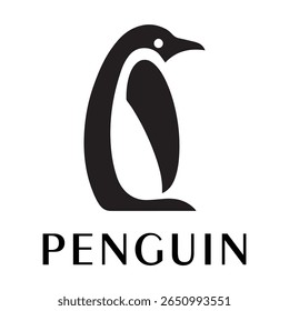 Logotipo mínimo do pinguim - Design limpo da silhueta do vetor do pássaro do pinguim permanente, ideal para marcas de inverno, produtos de crianças, temas da vida selvagem, logotipos do eco, ícones do clima frio e etiquetas de roupa