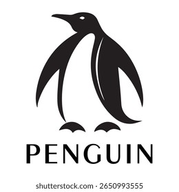 Logotipo mínimo do pinguim - Design limpo da silhueta do vetor do pássaro do pinguim permanente, ideal para marcas de inverno, produtos de crianças, temas da vida selvagem, logotipos do eco, ícones do clima frio e etiquetas de roupa