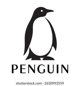 Minimal Penguin Logo – Clean Vector Silhouette Design of Standing Penguin Bird, Ideal for Winter Brands, Kids Products, Wildlife Themes, Eco Logos, Cold Climate Icons, and Clothing Labels