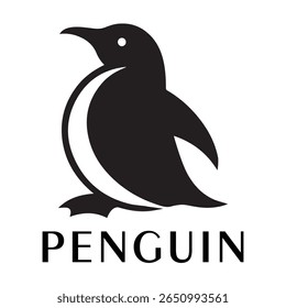 Logotipo mínimo do pinguim - Design limpo da silhueta do vetor do pássaro do pinguim permanente, ideal para marcas de inverno, produtos de crianças, temas da vida selvagem, logotipos do eco, ícones do clima frio e etiquetas de roupa