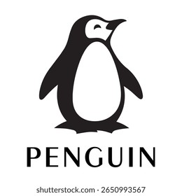 Logotipo mínimo do pinguim - Design limpo da silhueta do vetor do pássaro do pinguim permanente, ideal para marcas de inverno, produtos de crianças, temas da vida selvagem, logotipos do eco, ícones do clima frio e etiquetas de roupa