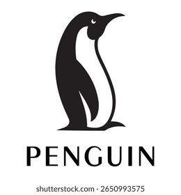 Logotipo mínimo do pinguim - Design limpo da silhueta do vetor do pássaro do pinguim permanente, ideal para marcas de inverno, produtos de crianças, temas da vida selvagem, logotipos do eco, ícones do clima frio e etiquetas de roupa