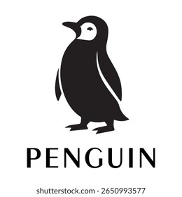 Logotipo mínimo do pinguim - Design limpo da silhueta do vetor do pássaro do pinguim permanente, ideal para marcas de inverno, produtos de crianças, temas da vida selvagem, logotipos do eco, ícones do clima frio e etiquetas de roupa