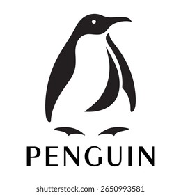 Logotipo mínimo do pinguim - Design limpo da silhueta do vetor do pássaro do pinguim permanente, ideal para marcas de inverno, produtos de crianças, temas da vida selvagem, logotipos do eco, ícones do clima frio e etiquetas de roupa