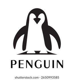 Logotipo mínimo do pinguim - Design limpo da silhueta do vetor do pássaro do pinguim permanente, ideal para marcas de inverno, produtos de crianças, temas da vida selvagem, logotipos do eco, ícones do clima frio e etiquetas de roupa