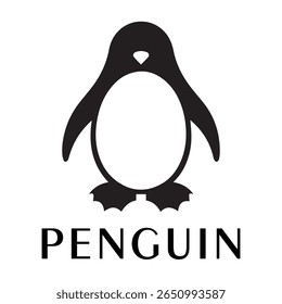 Minimal Penguin Logo – Clean Vector Silhouette Design of Standing Penguin Bird, Ideal for Winter Brands, Kids Products, Wildlife Themes, Eco Logos, Cold Climate Icons, and Clothing Labels